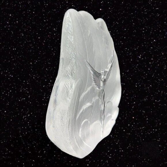 Clear Frosted Feather Shaped Glass Paperweight With Angel In The Middle Thick - Picture 8 of 11